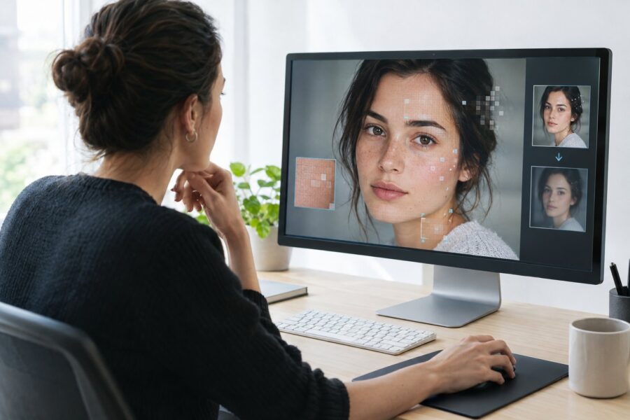 AI signals: editor reviewing portrait's removable metadata layers